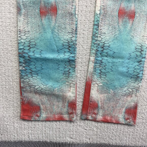 Y2K Just Cavalli Boot Cut Pants Psychedelic Reptile Skin Color AOP Wom Sz 27/41 - Picture 5 of 13